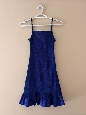 Royal Blue Smocked Slip Dress with Ruffle Hem